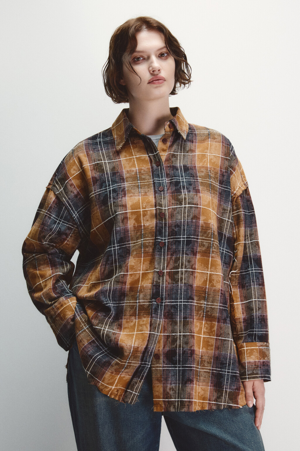 Рубашка в клетку с состаренным эффектом - цвет мультиколор - 2