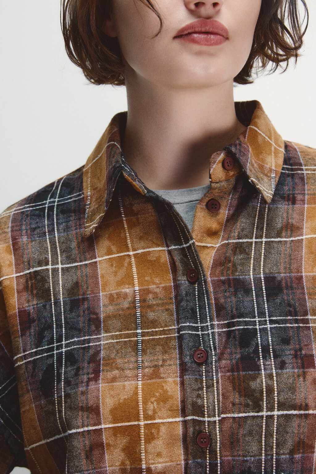 Рубашка в клетку с состаренным эффектом - цвет мультиколор - 5