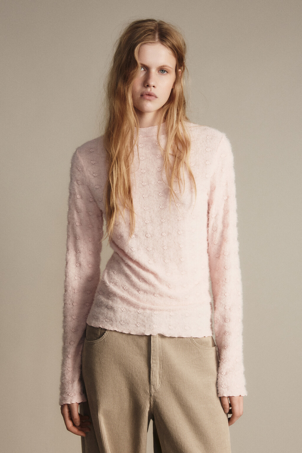 Блузка ажурная с волнистыми краями - цвет розовый - 3