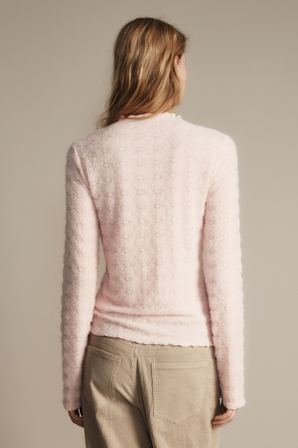 Блузка ажурная с волнистыми краями - цвет розовый - 4