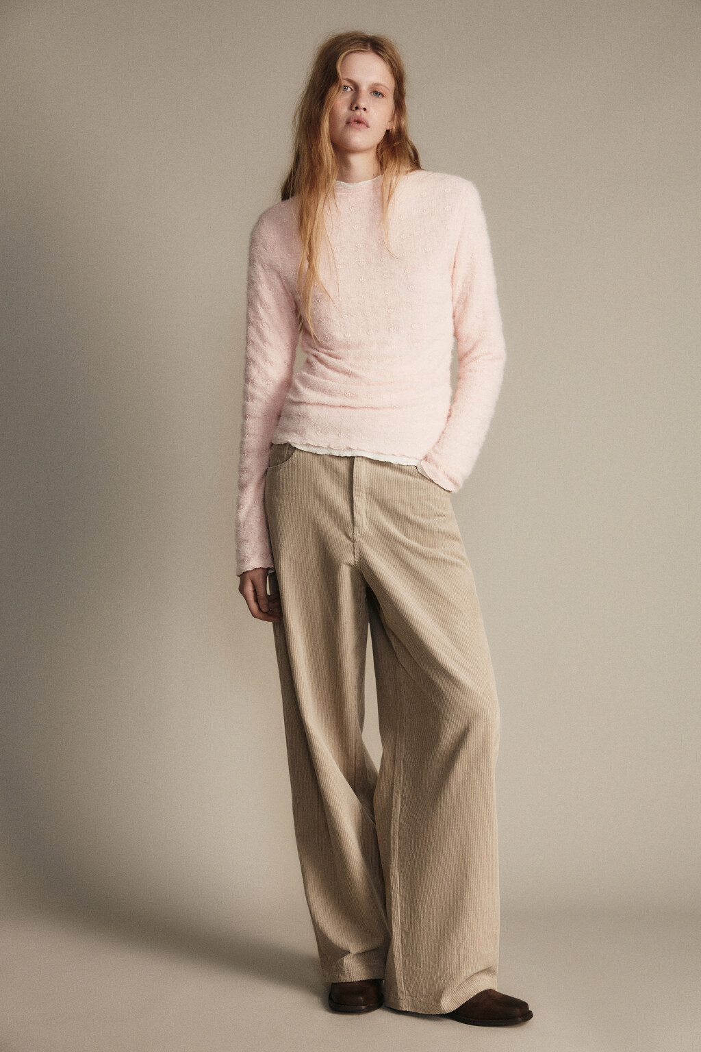 Блузка ажурная с волнистыми краями - цвет розовый - 5