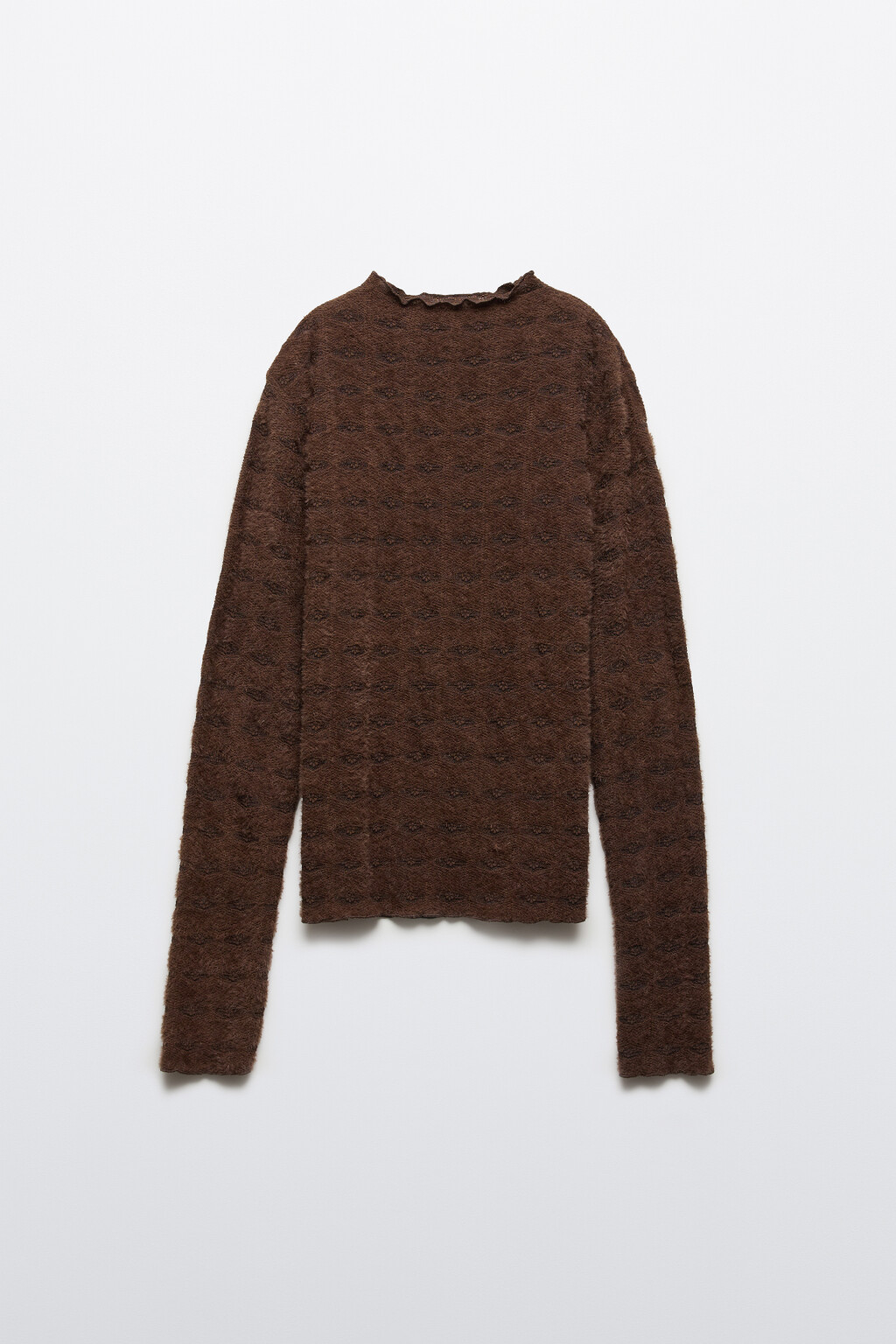 Блузка ажурная с волнистыми краями - цвет коричневый - 7