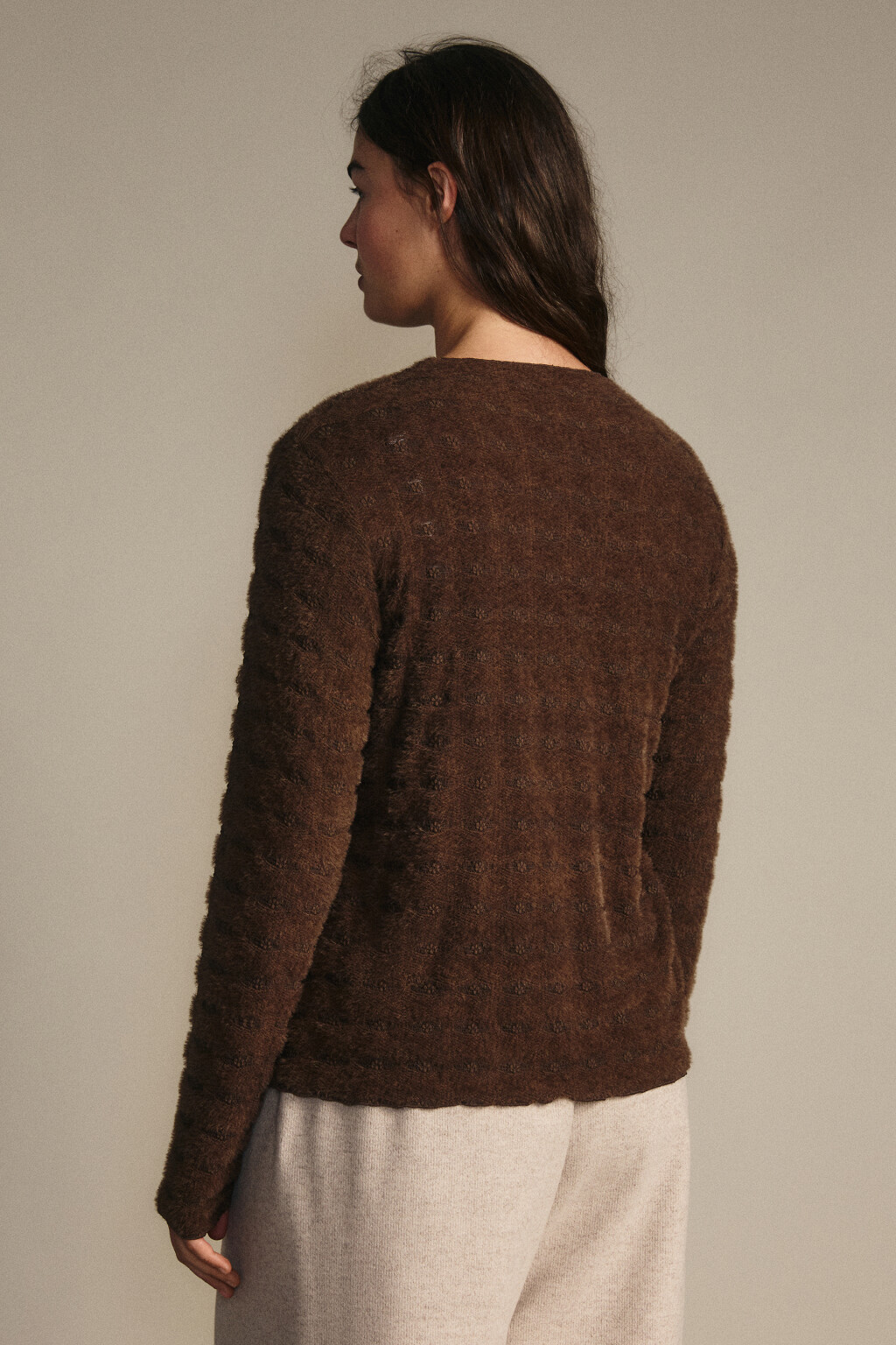 Блузка ажурная с волнистыми краями - цвет коричневый - 3