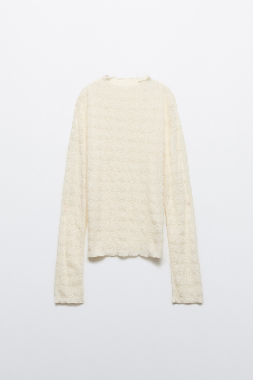 Блузка ажурная с волнистыми краями - цвет молочный - 7