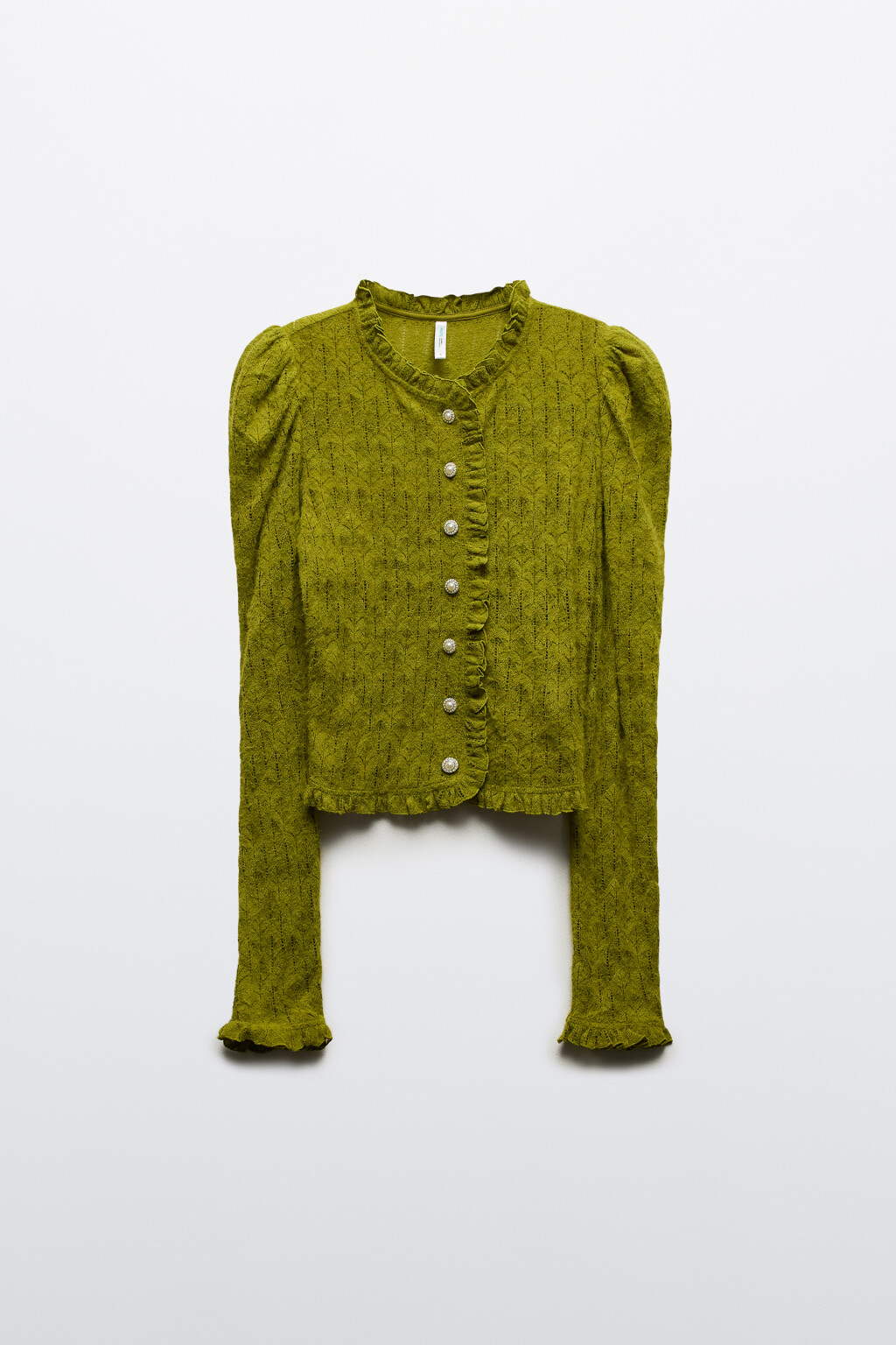 Блузка кружевная с оборками - цвет зеленый - 9