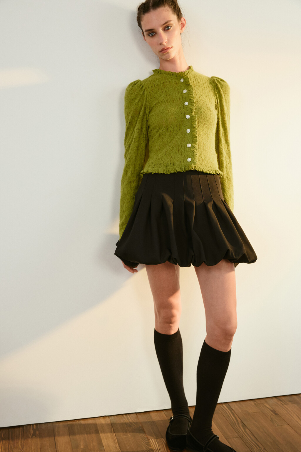 Блузка кружевная с оборками - цвет зеленый - 2