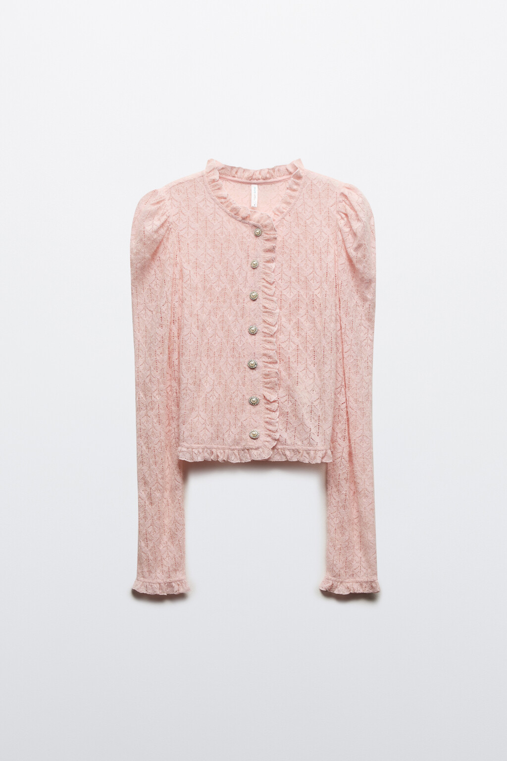 Блузка кружевная с оборками - цвет розовый - 8