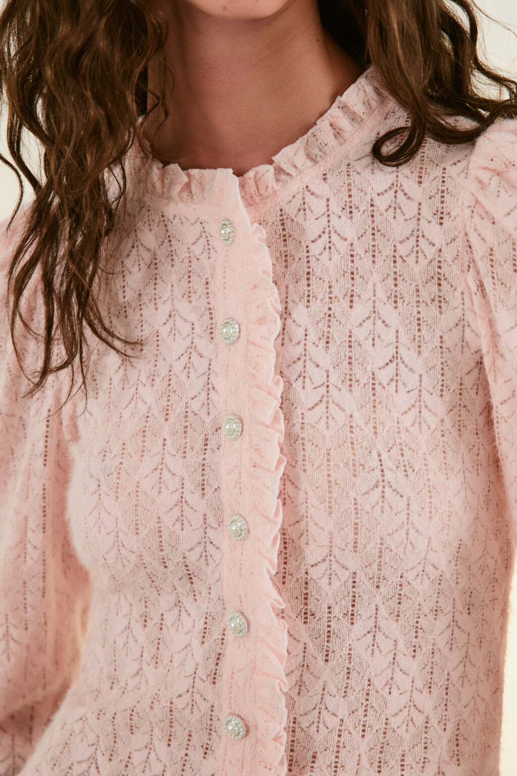 Блузка кружевная с оборками - цвет розовый - 6