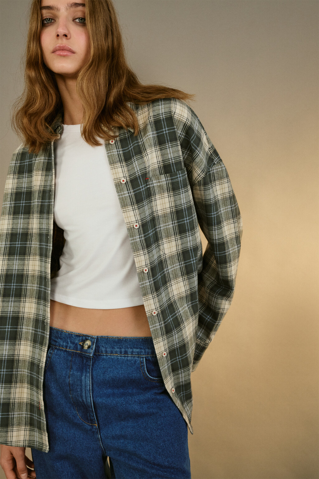 Рубашка фланелевая в клетку - цвет зеленый - 1