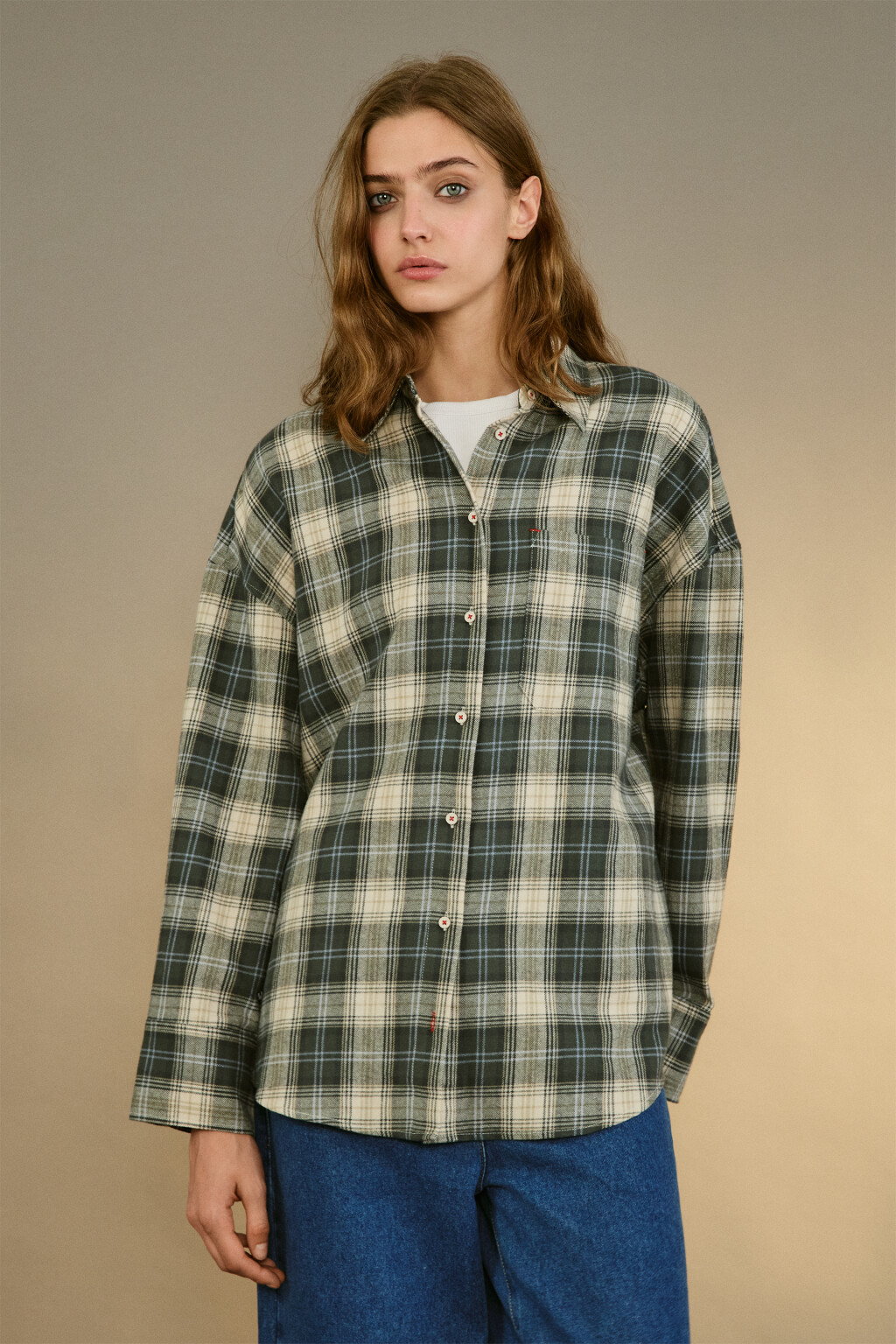 Рубашка фланелевая в клетку - цвет зеленый - 2