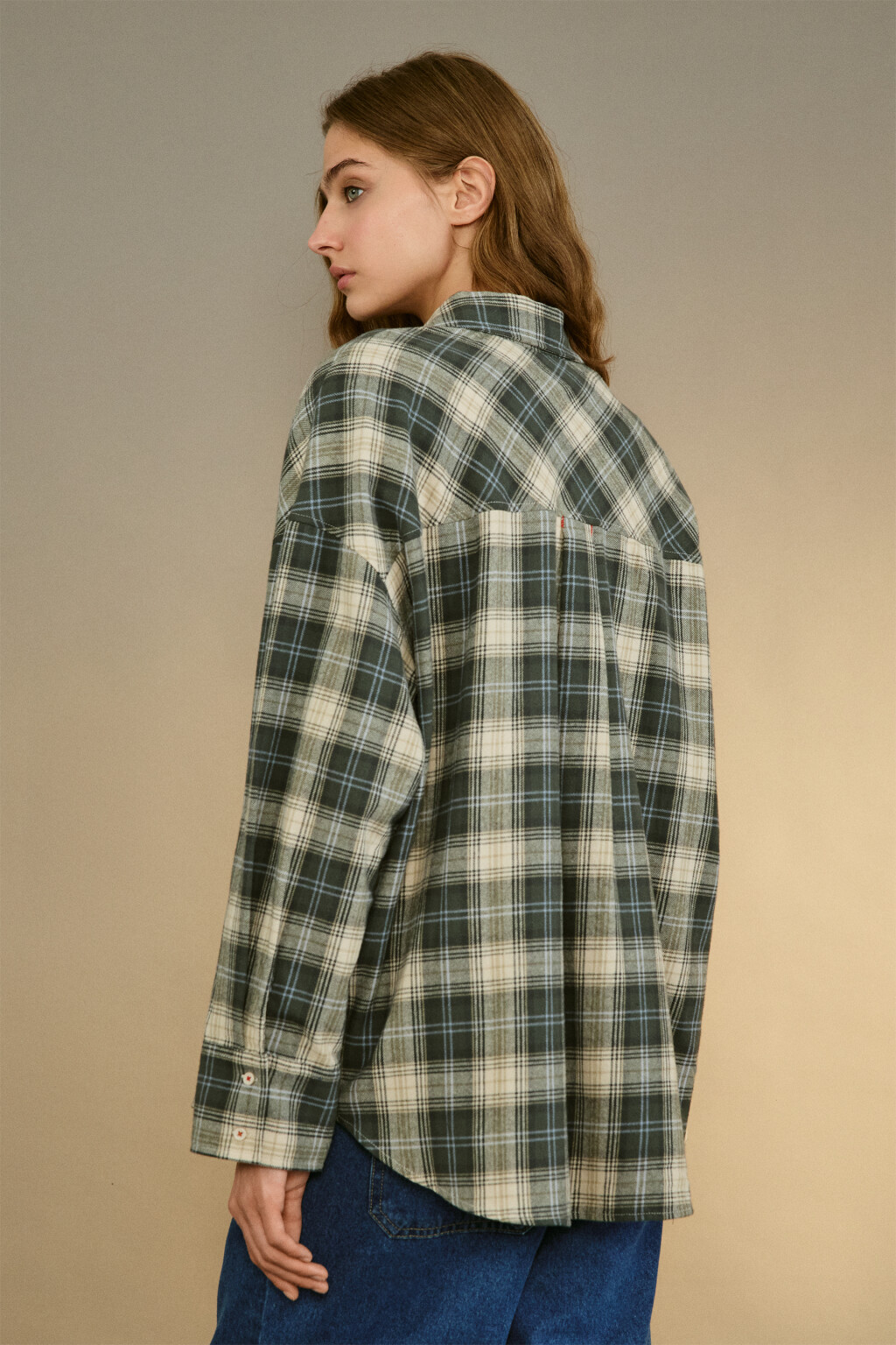 Рубашка фланелевая в клетку - цвет зеленый - 3