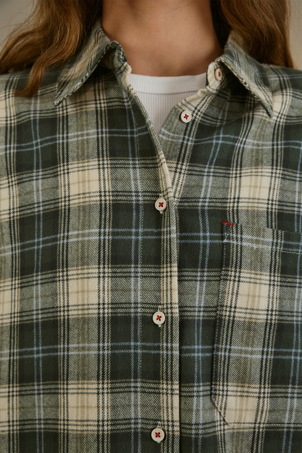 Рубашка фланелевая в клетку - цвет зеленый - 5