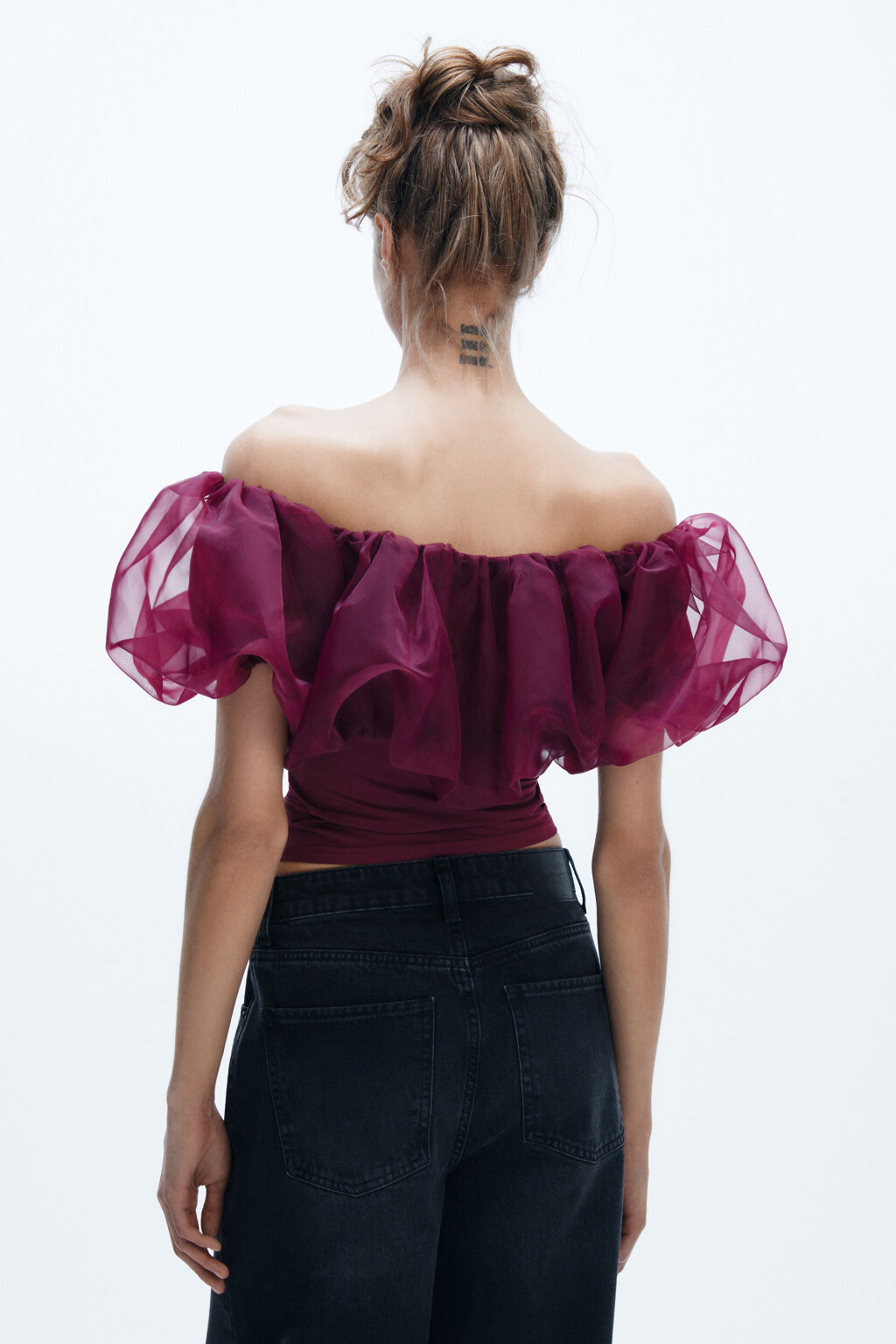 Топ с пышным лифом из органзы - цвет красный - 4