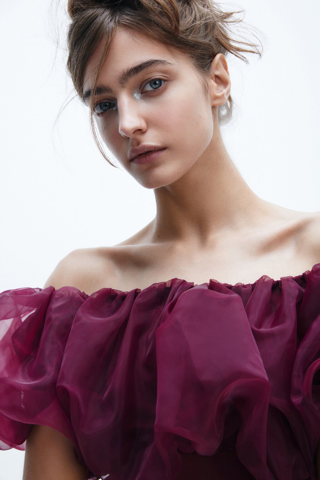 Топ с пышным лифом из органзы - цвет красный - 6