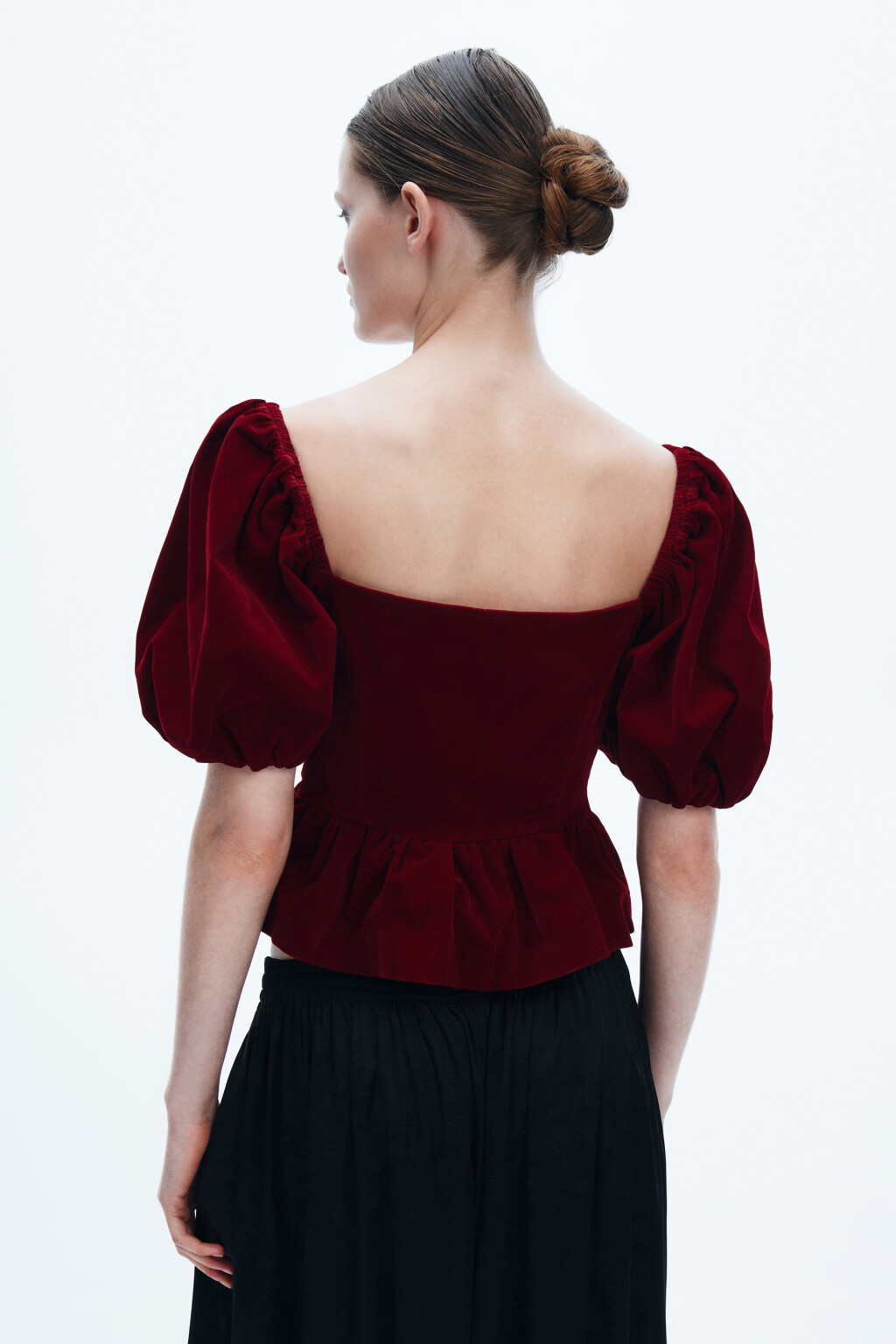 Топ бархатный с буфами и баской - цвет красный - 4