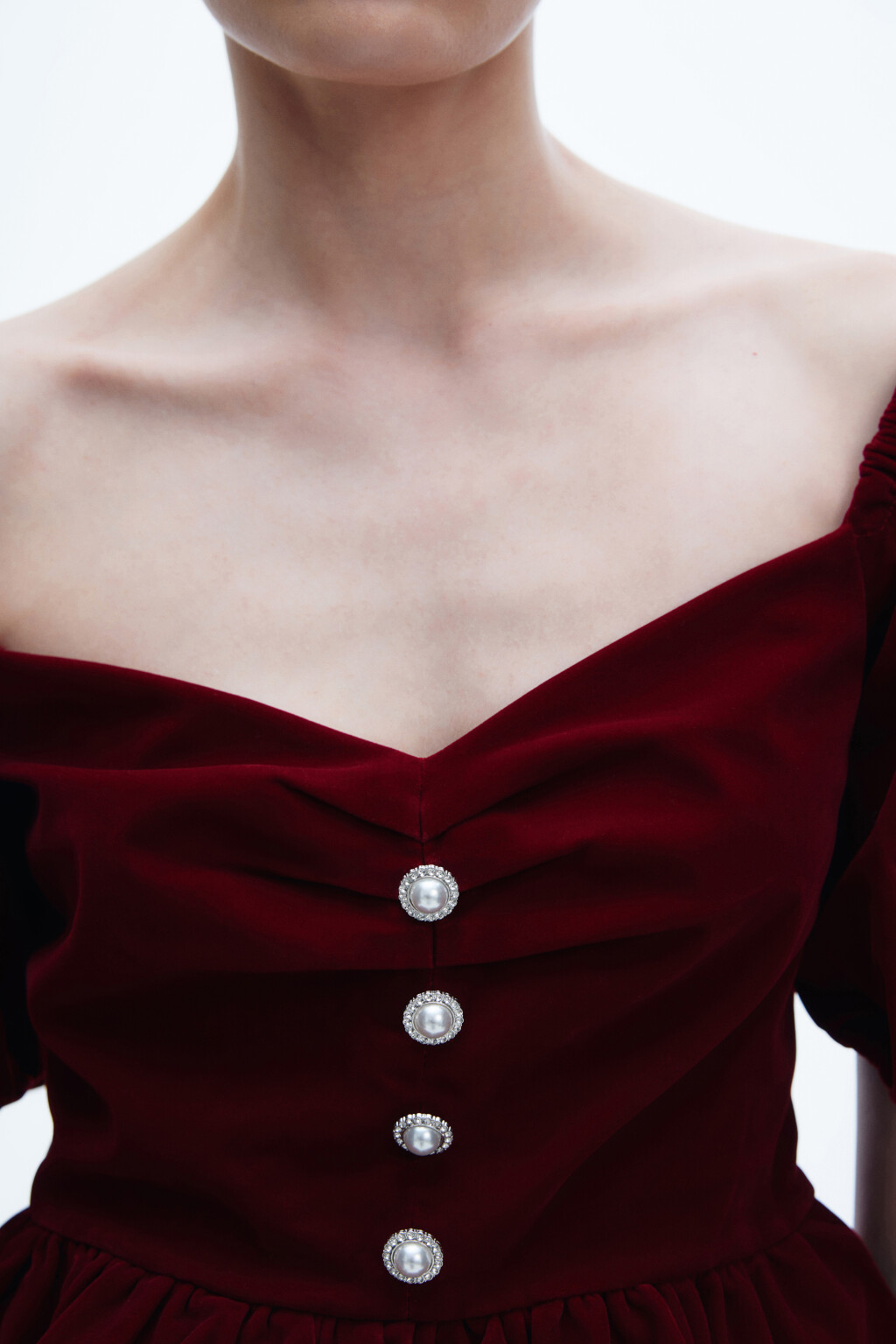 Топ бархатный с буфами и баской - цвет красный - 6