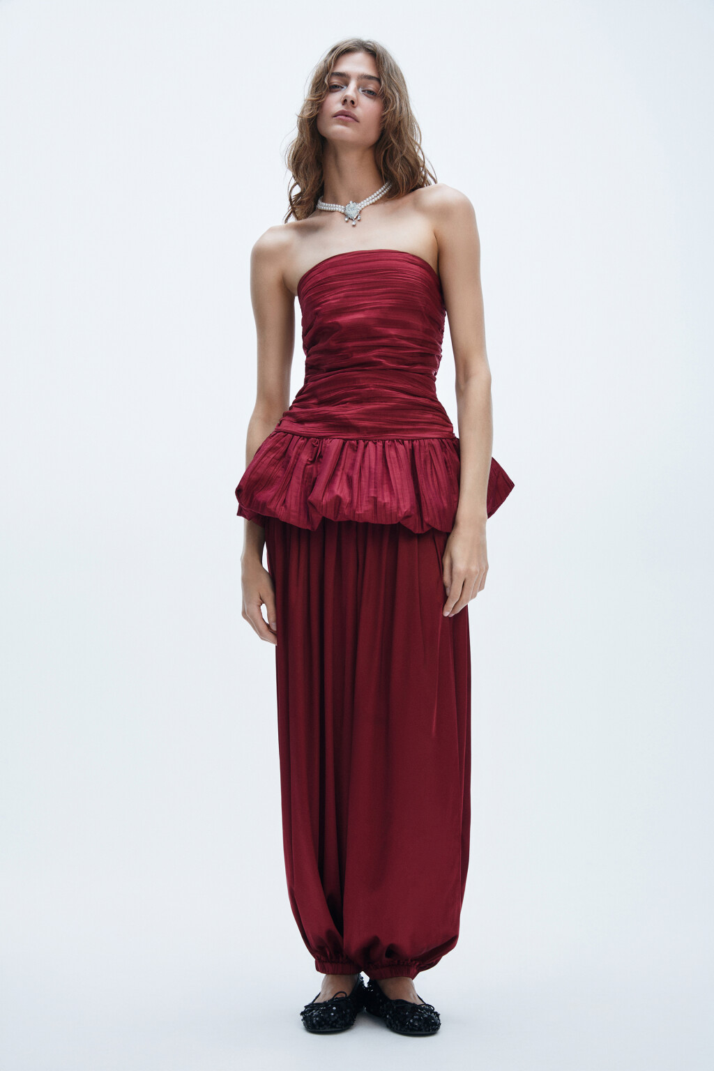 Топ-бандо с пышной баской - цвет красный - 5