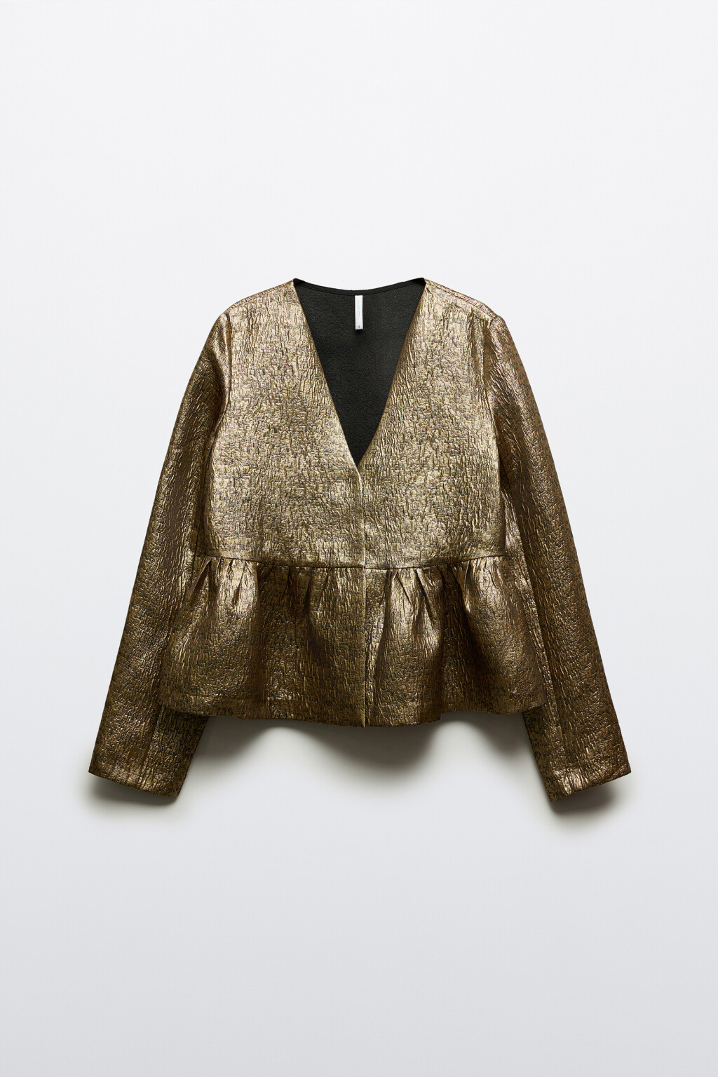 Блузка из золотой парчи с баской - цвет желтый - 9