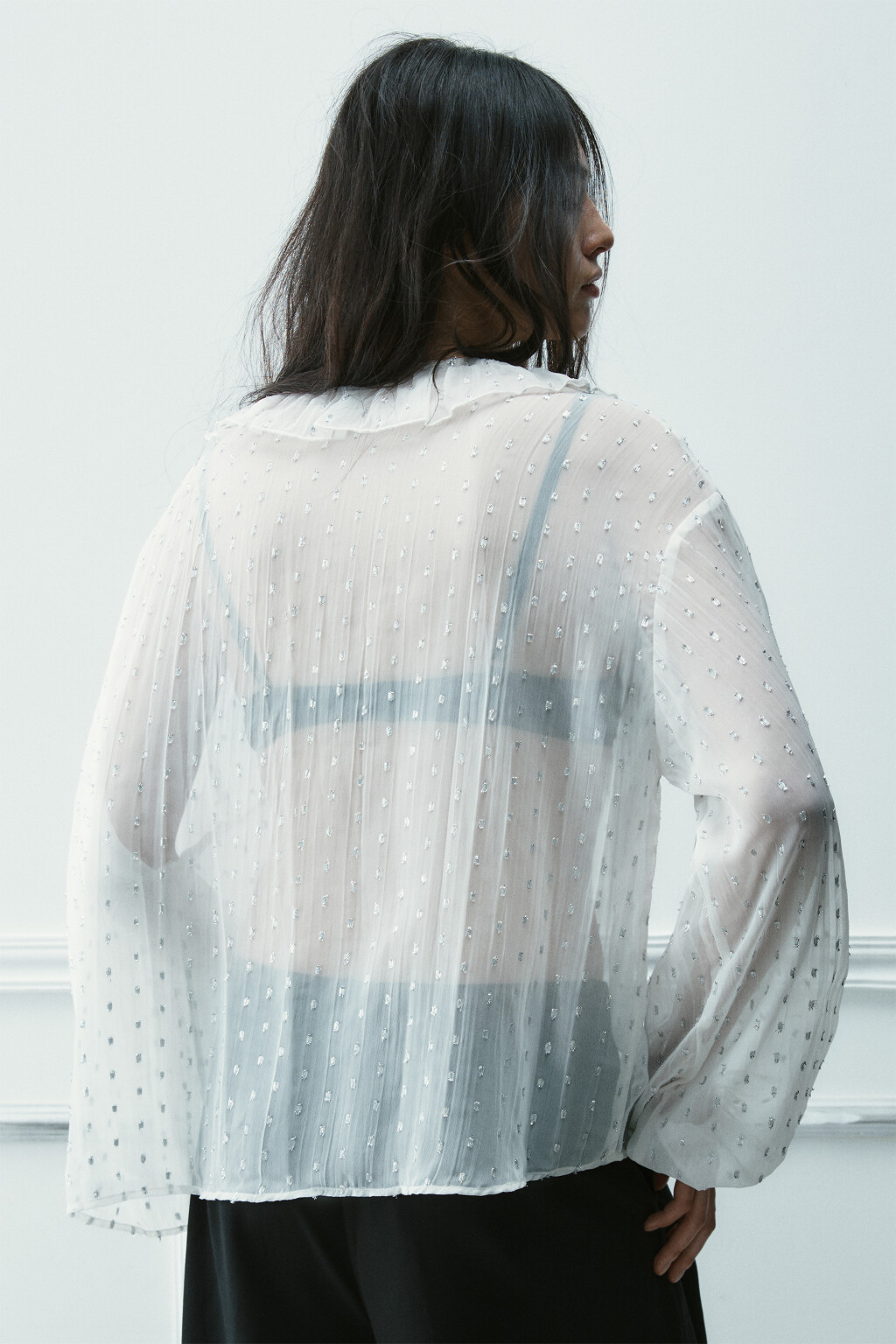 Блузка шифоновая с воланами - цвет молочный - 4