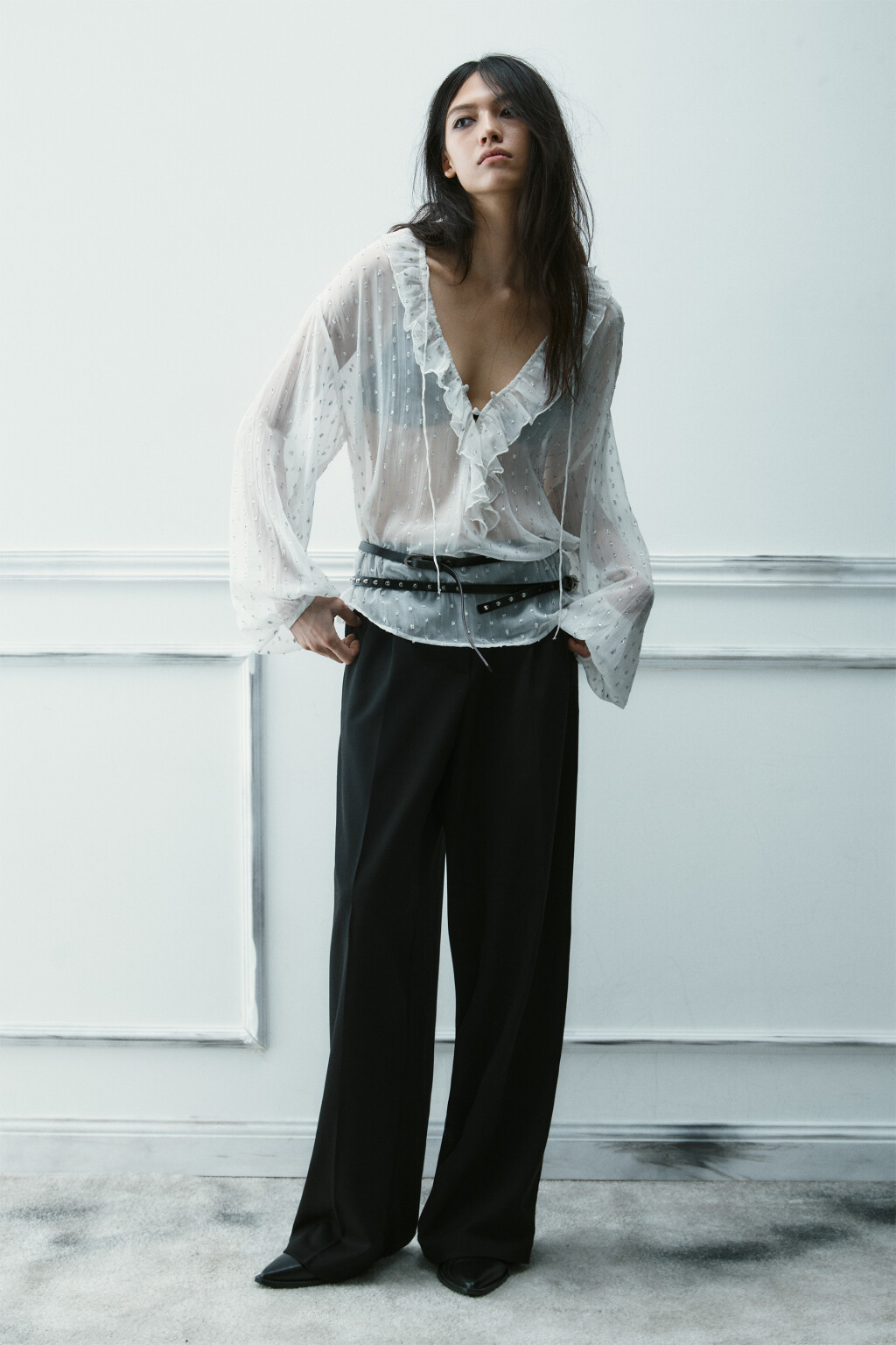 Блузка шифоновая с воланами - цвет молочный - 5