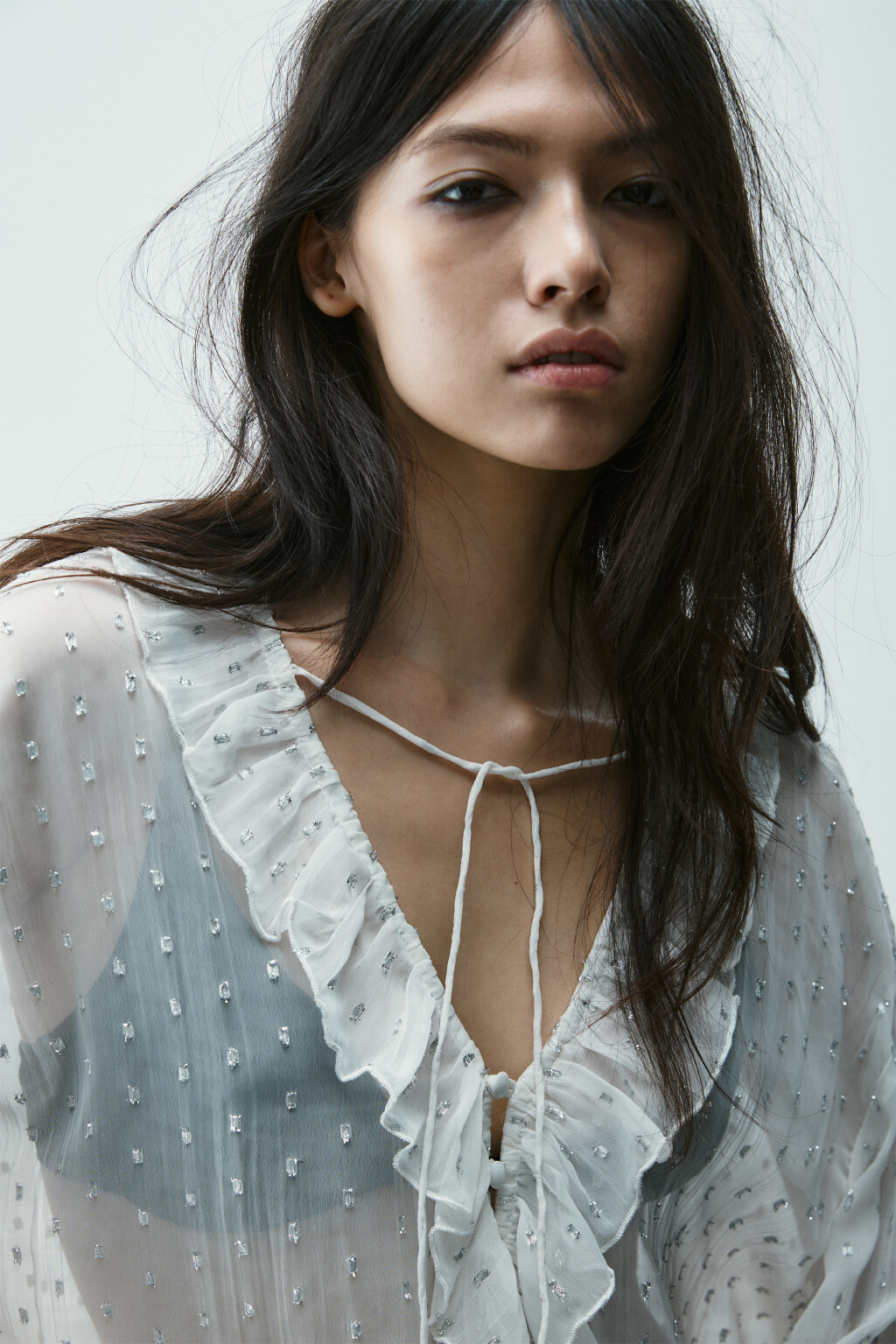 Блузка шифоновая с воланами - цвет молочный - 6