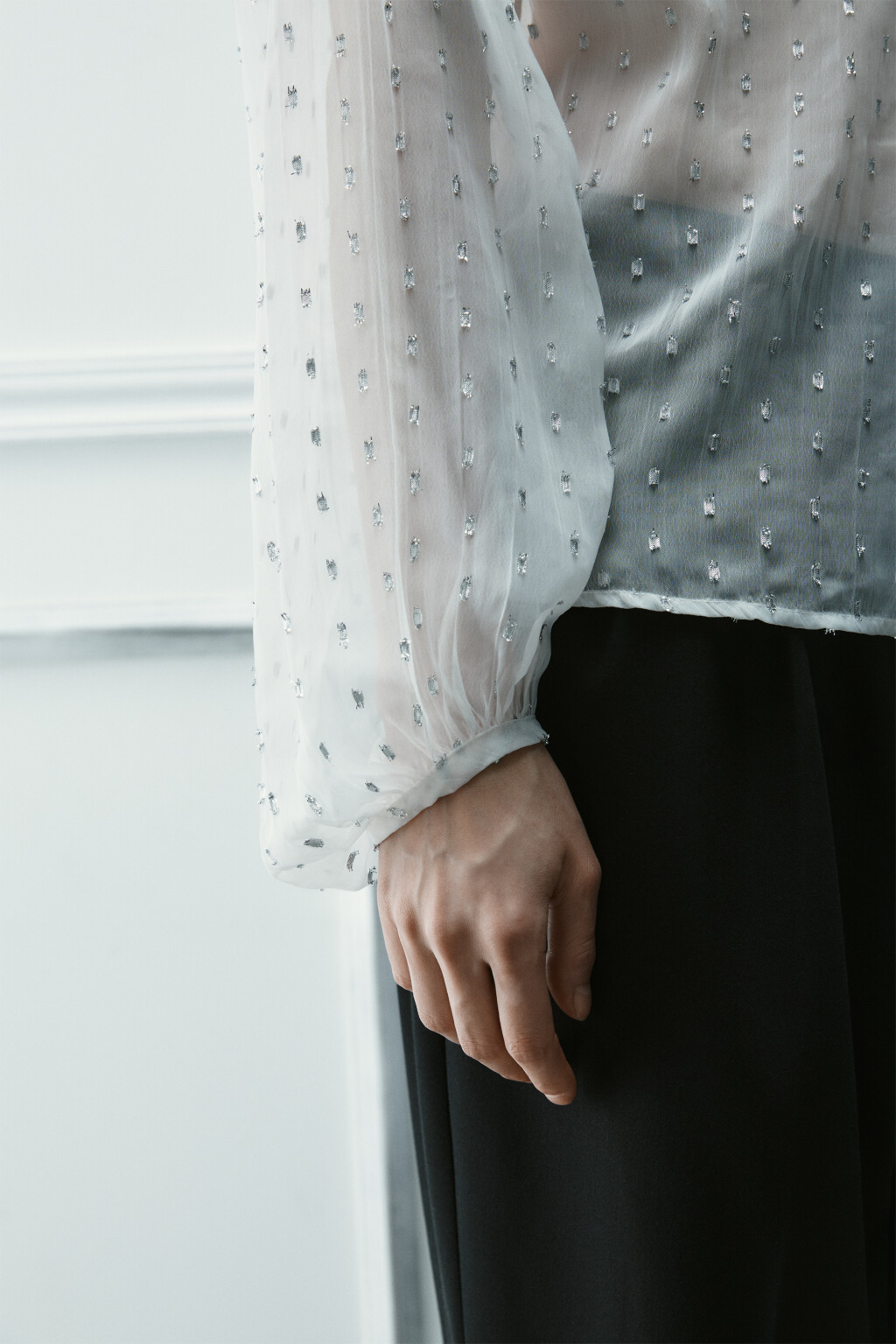 Блузка шифоновая с воланами - цвет молочный - 7