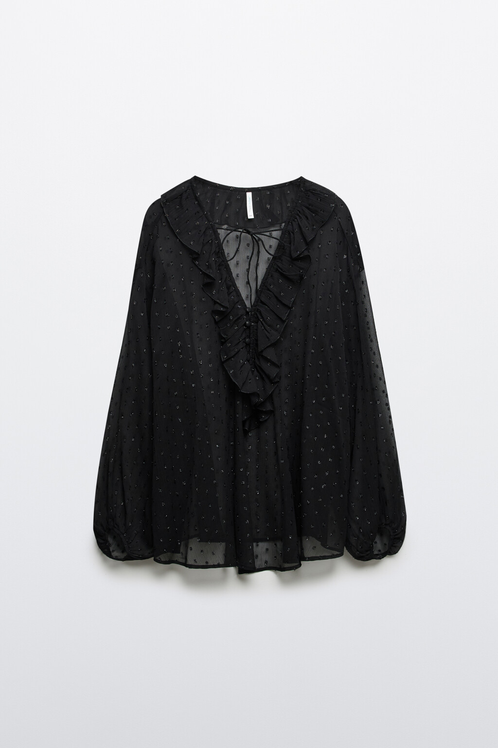 Блузка шифоновая с воланами - цвет черный - 7