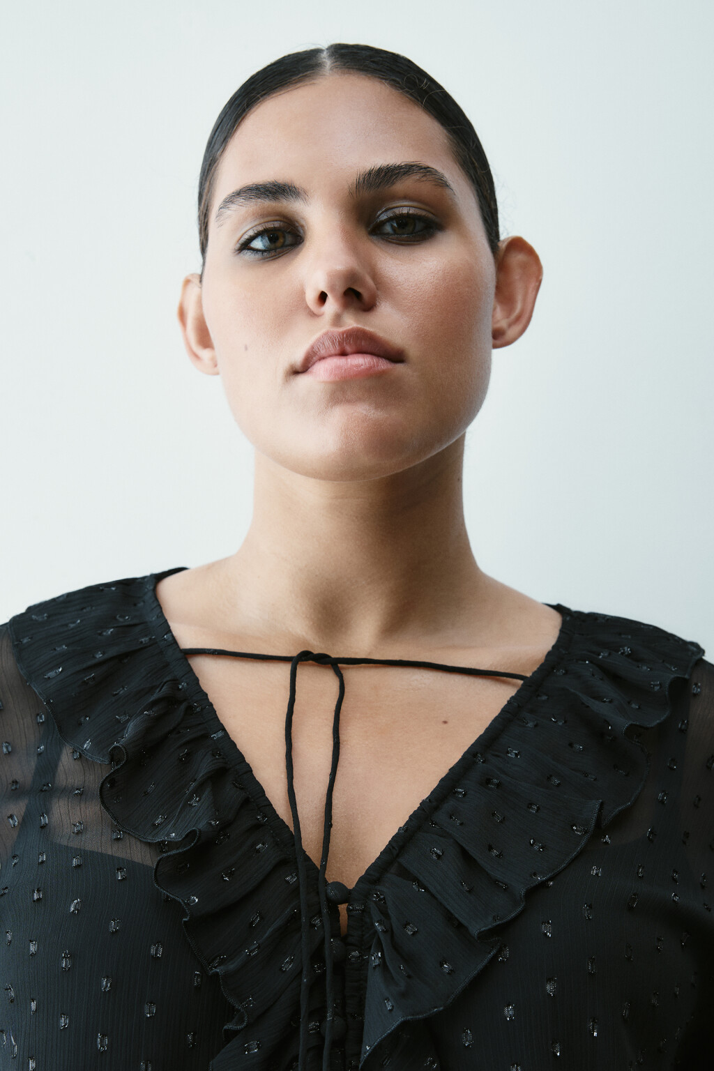 Блузка шифоновая с воланами - цвет черный - 5