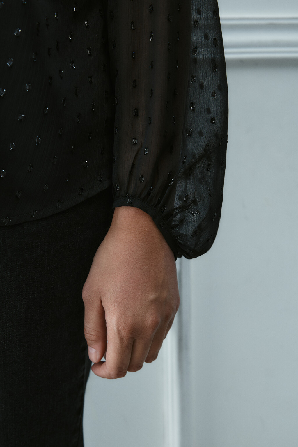 Блузка шифоновая с воланами - цвет черный - 6