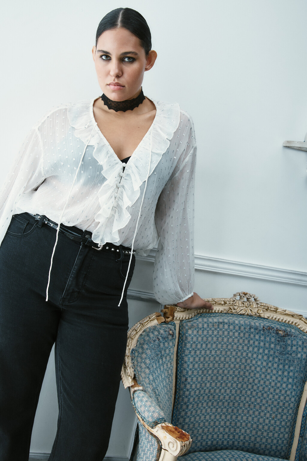 Блузка шифоновая с воланами - цвет молочный - 1