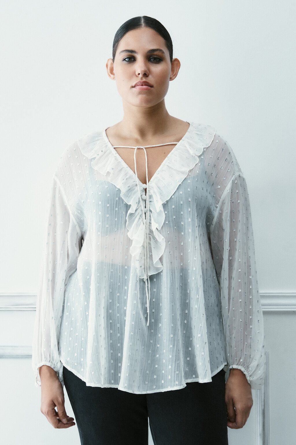 Блузка шифоновая с воланами - цвет молочный - 2