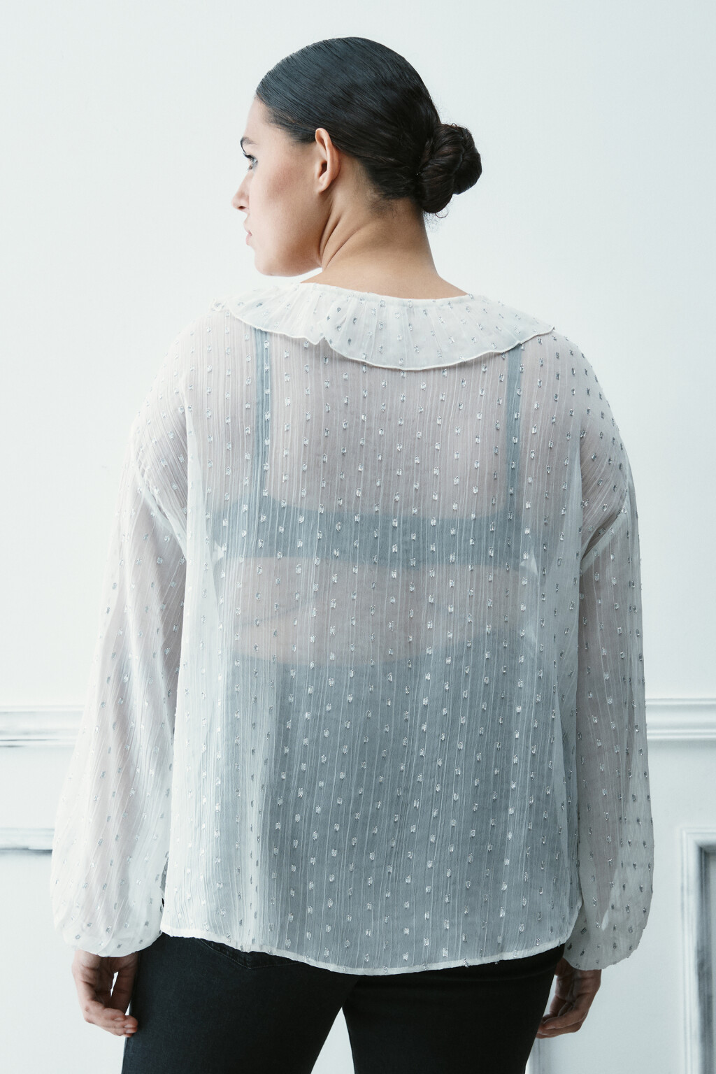 Блузка шифоновая с воланами - цвет молочный - 3