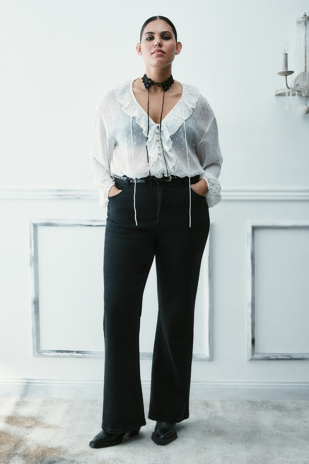 Блузка шифоновая с воланами - цвет молочный - 4