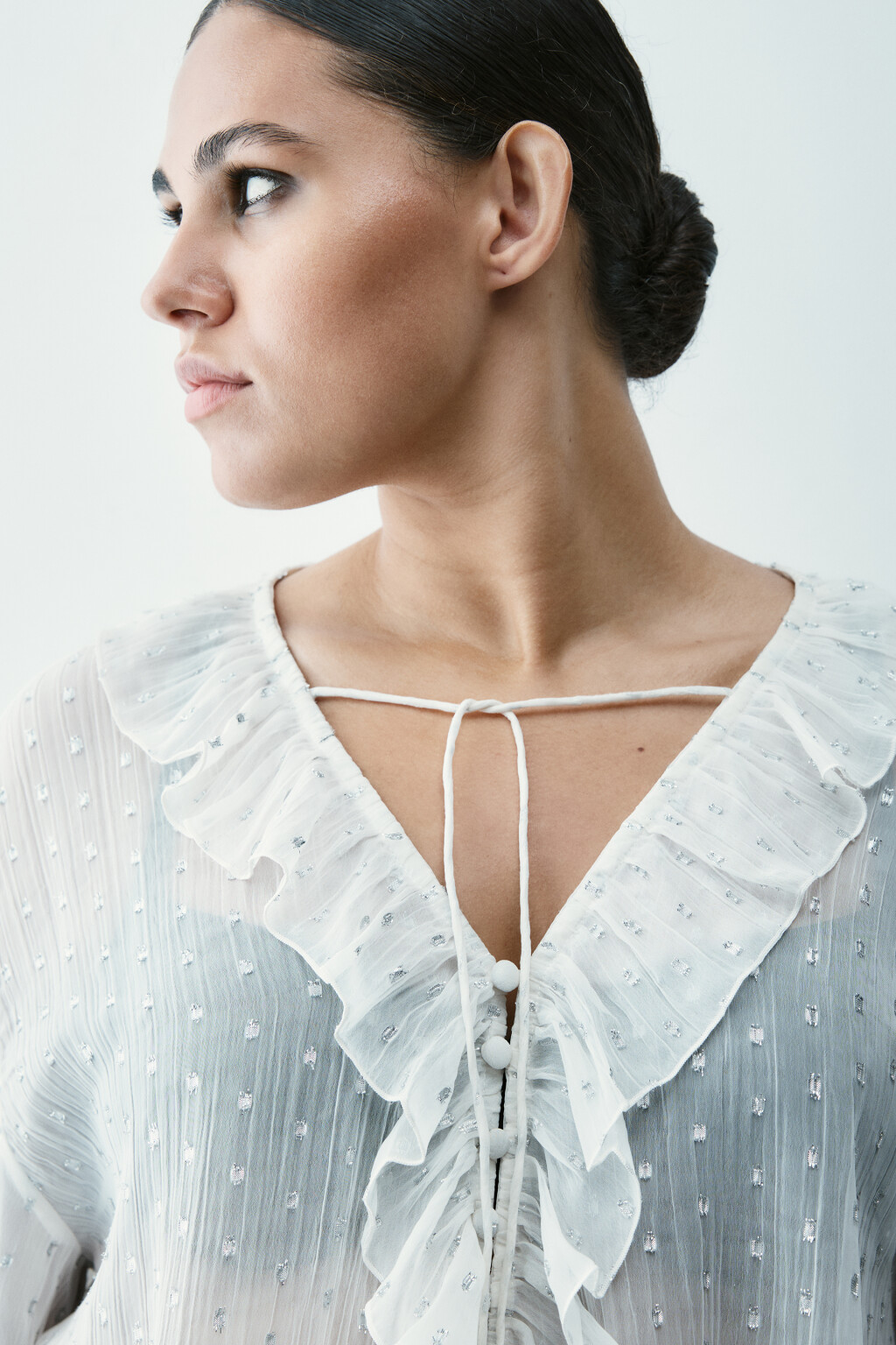 Блузка шифоновая с воланами - цвет молочный - 5