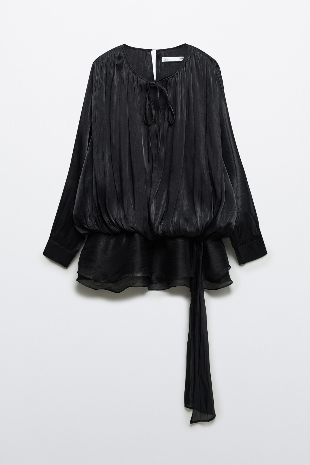 Блузка объемная с баской и поясом - цвет черный - 9