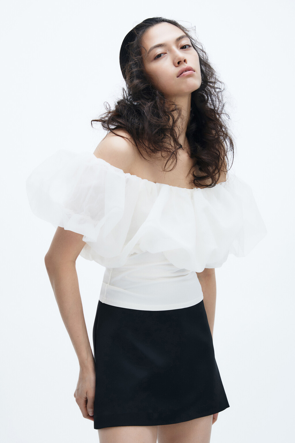 Топ с пышным лифом из органзы - цвет молочный - 2