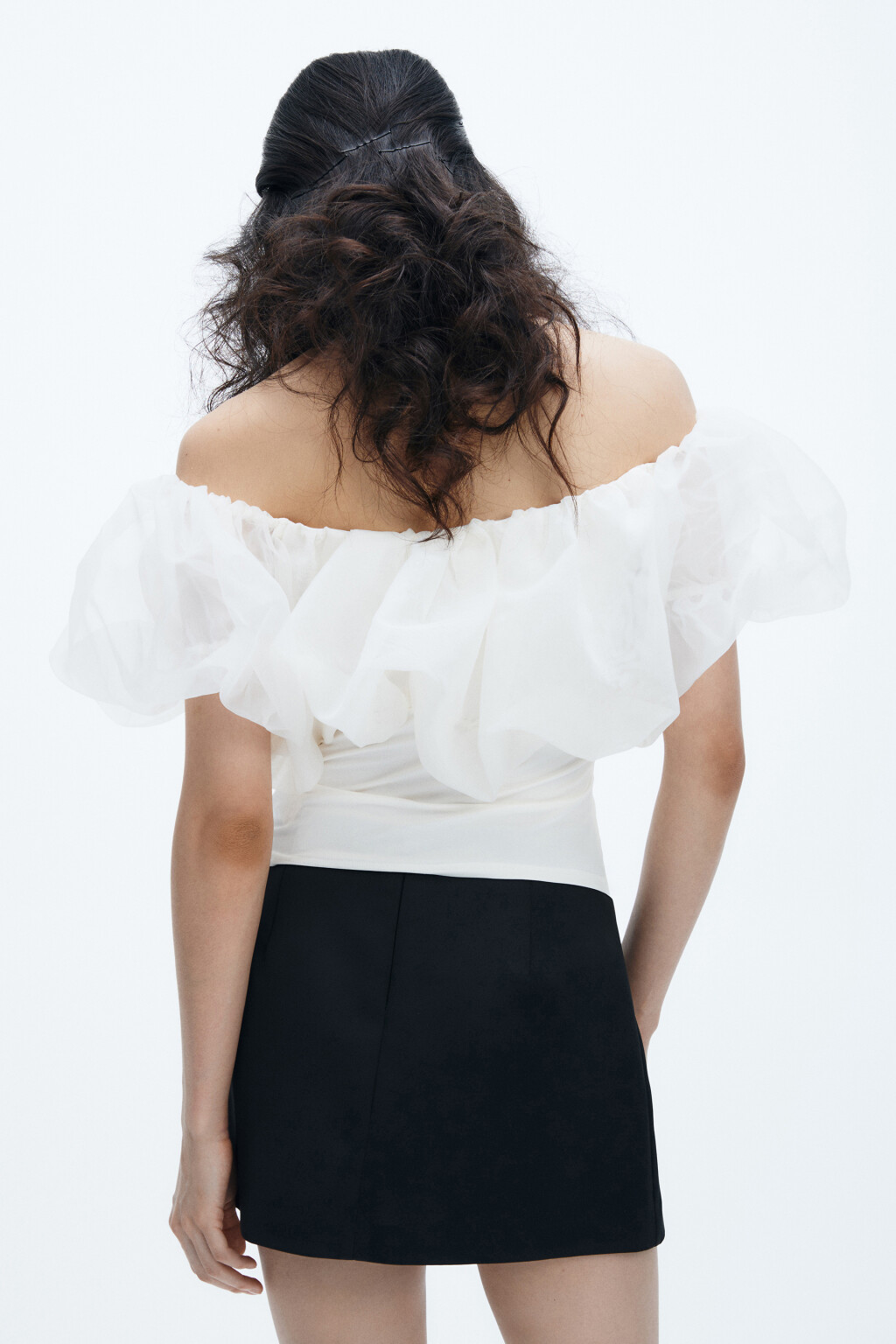 Топ с пышным лифом из органзы - цвет молочный - 3