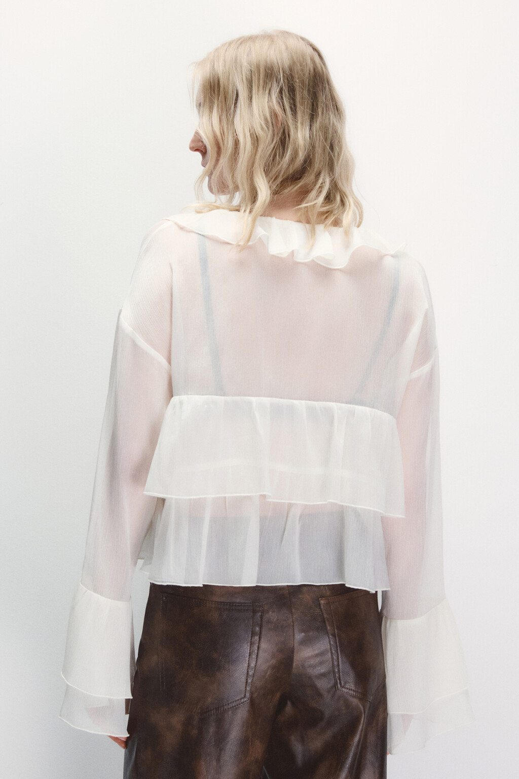 Блузка шифоновая с воланами - цвет молочный - 4