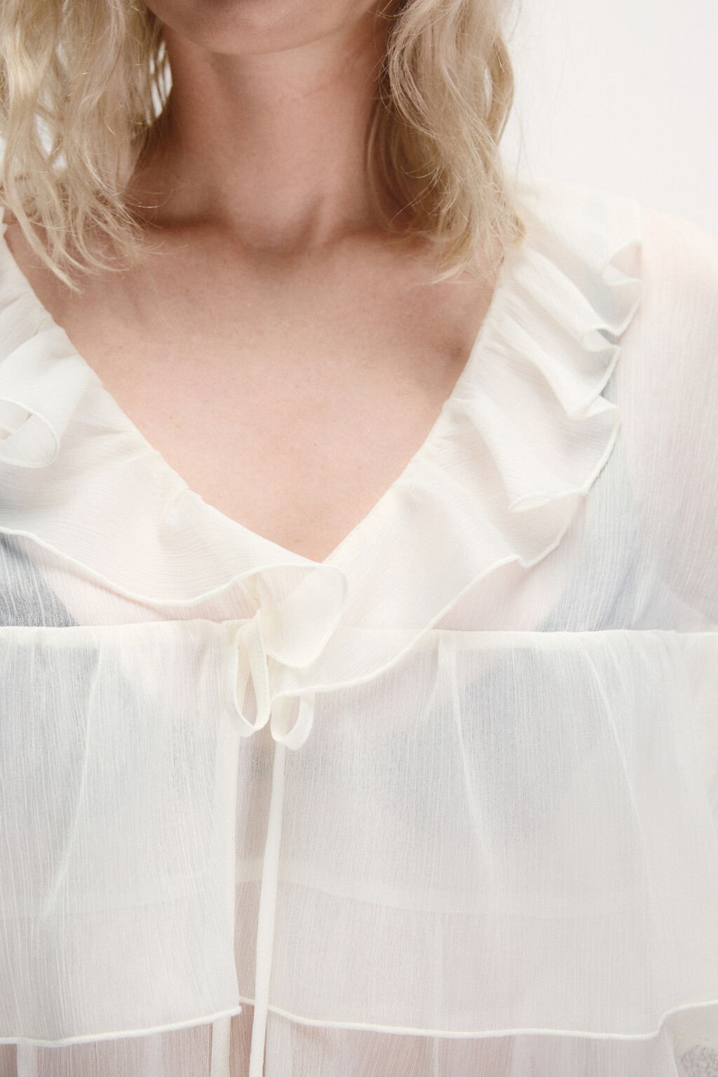 Блузка шифоновая с воланами - цвет молочный - 6