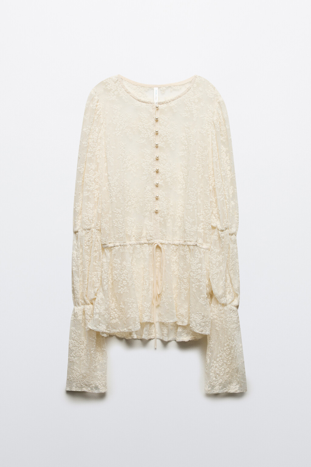 Блузка ажурная с цветочной вышивкой - цвет молочный - 7