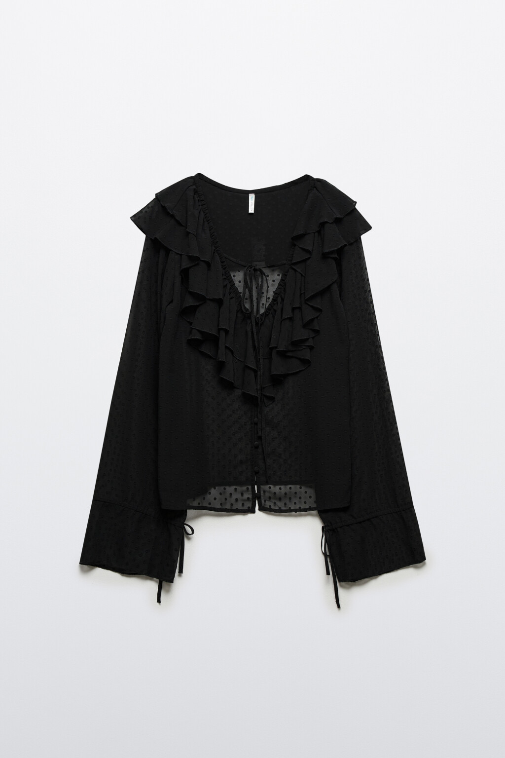 Блузка шифоновая с воланами и завязками - цвет черный - 8