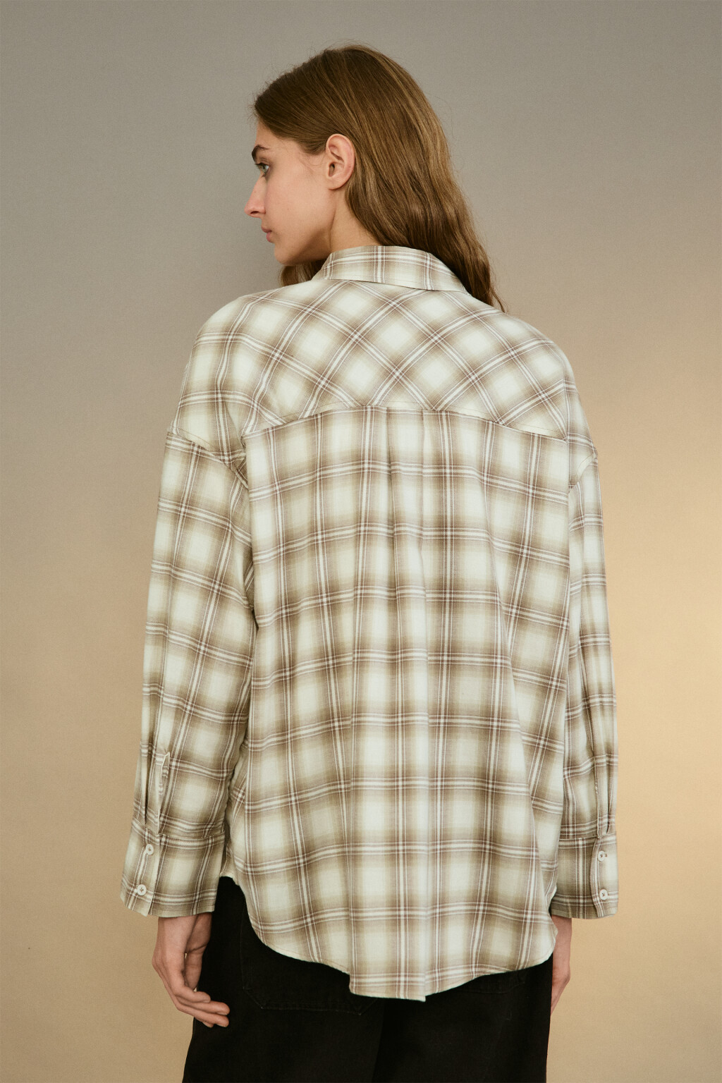 Рубашка oversize фланелевая в клетку - цвет бежевый - 4