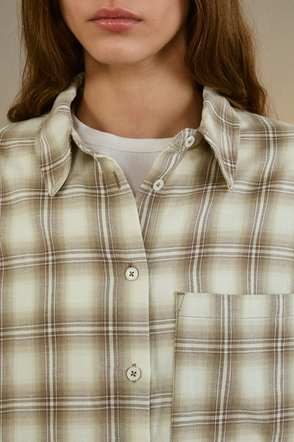 Рубашка oversize фланелевая в клетку - цвет бежевый - 6