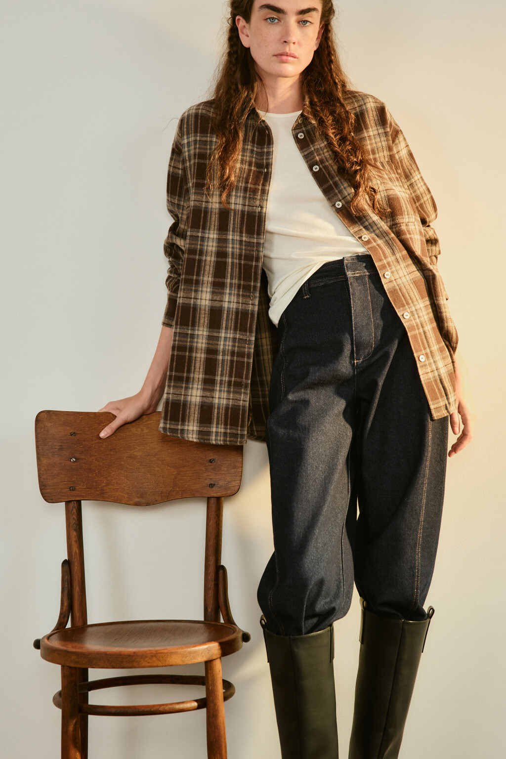 Рубашка oversize фланелевая в клетку - цвет коричневый - 1