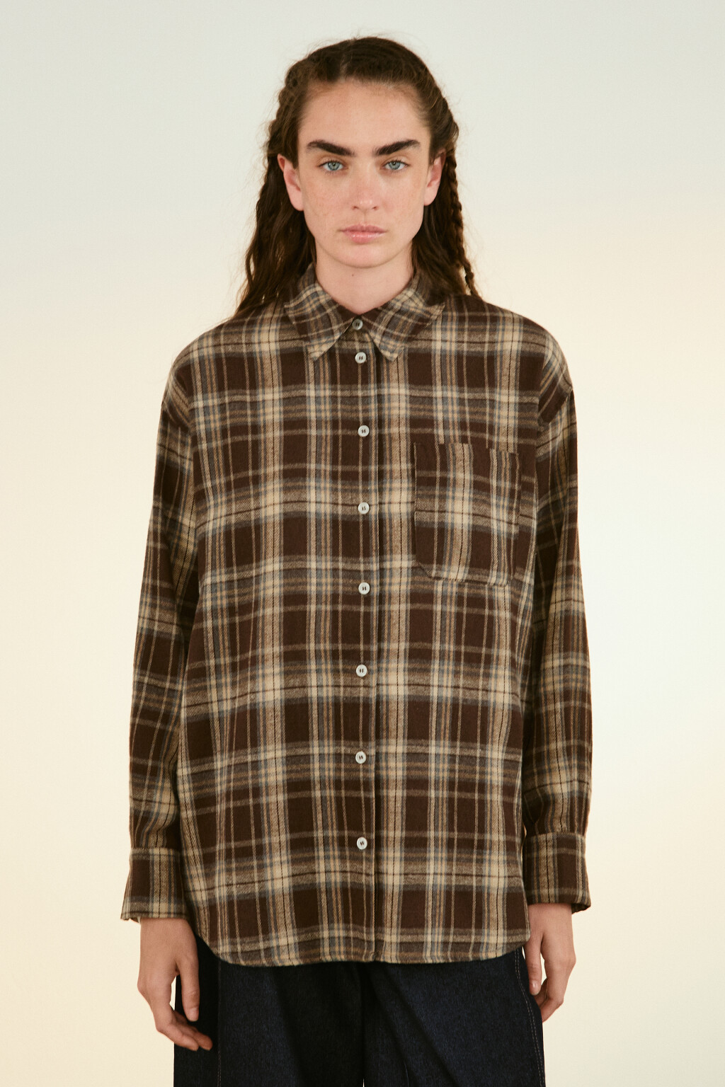 Рубашка oversize фланелевая в клетку - цвет коричневый - 2