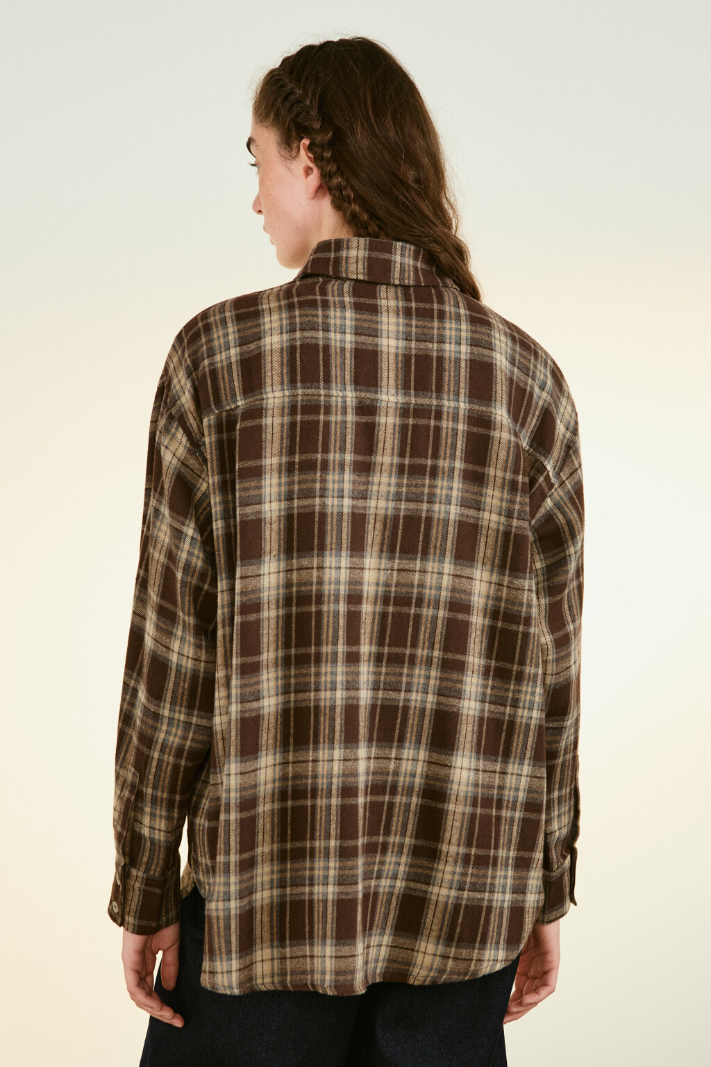 Рубашка oversize фланелевая в клетку - цвет коричневый - 3
