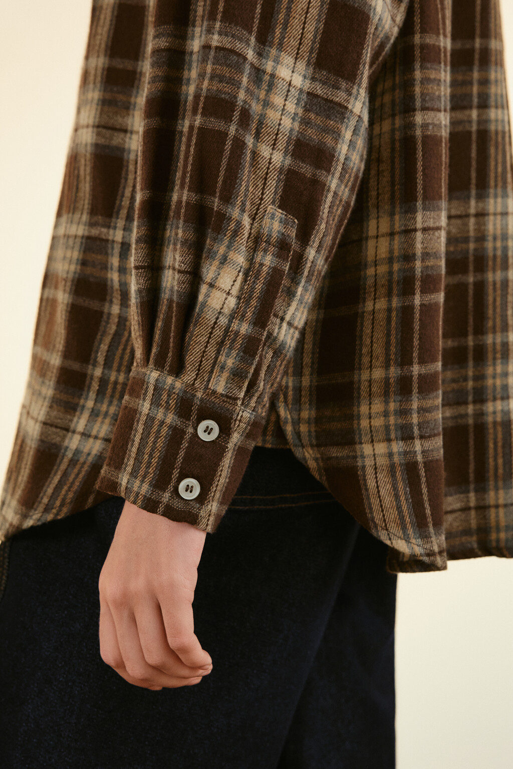 Рубашка oversize фланелевая в клетку - цвет коричневый - 6