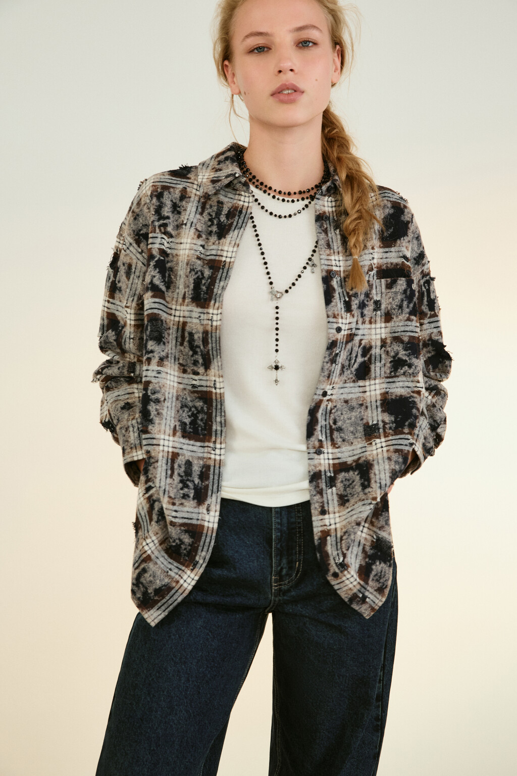 Рубашка oversize с состаренным эффектом - цвет синий - 1