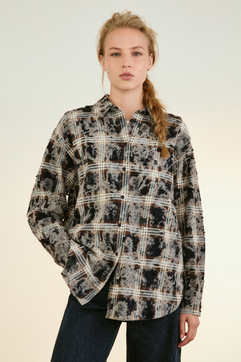 Рубашка oversize с состаренным эффектом - цвет синий - 2