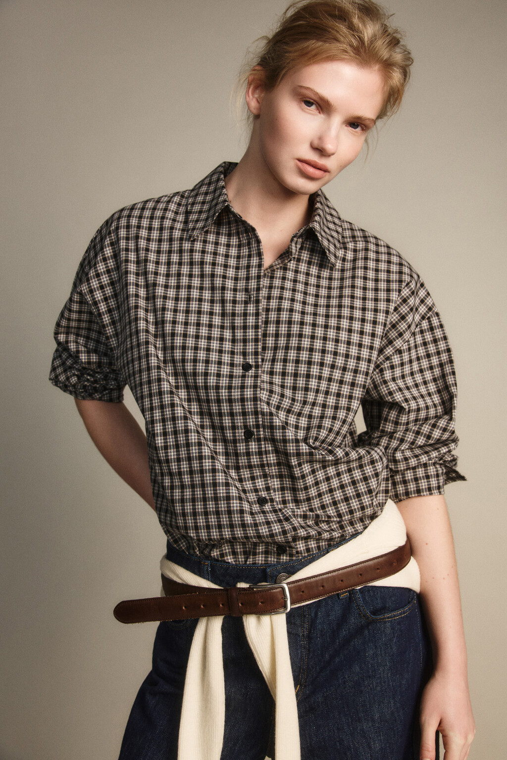 Рубашка oversize в клетку - цвет синий - 1